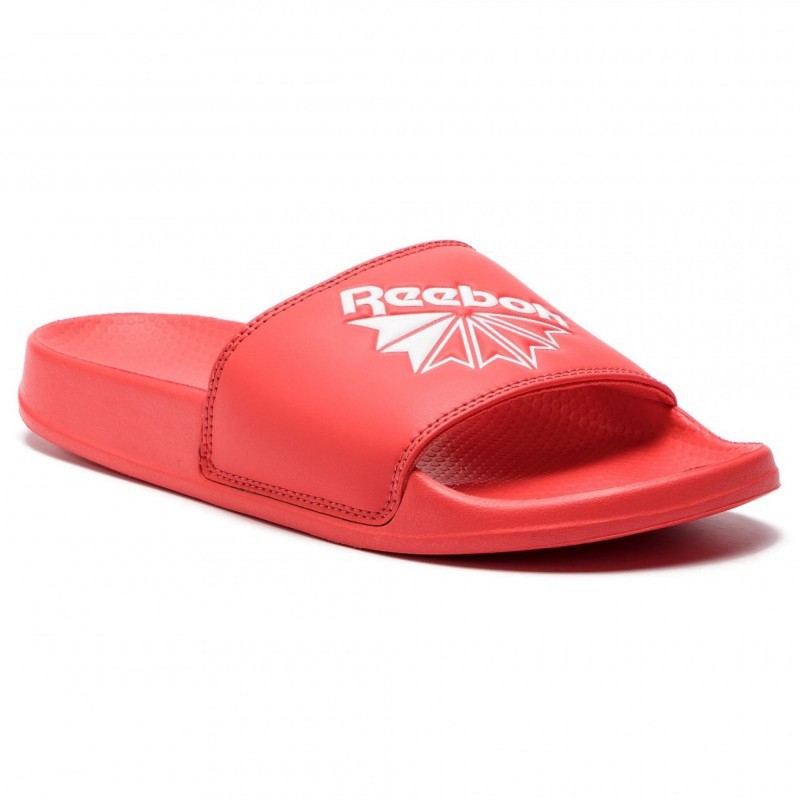 red reebok slides